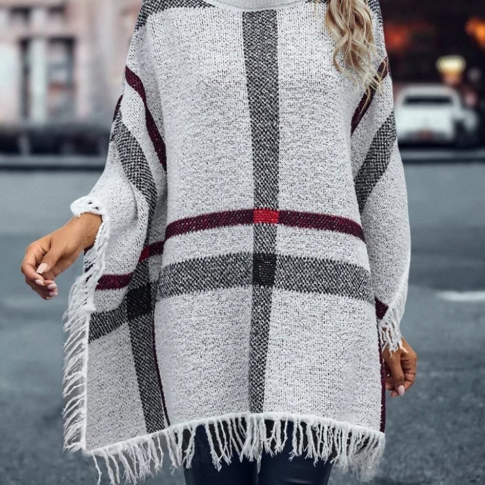 Grey Womens Knit Poncho - Picture 4 of 4